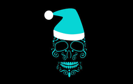 Skull Santa Claus blue color with ornament details, Christmas black backgroundのイラスト素材