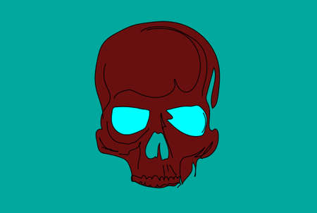 hand draw skull blue neonのイラスト素材
