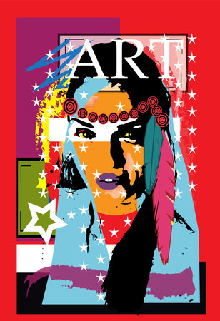 Abstract art poster of a girl, pop art graffiti vector illustration of shapes, portrait of people.のイラスト素材