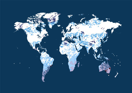 Infographic world map ice age, countries covered with snow, winter timeのイラスト素材