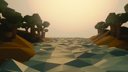 River surrounded by trees in a low poly style.の写真素材