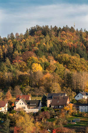 Houses with an autumn backdropのeditorial素材