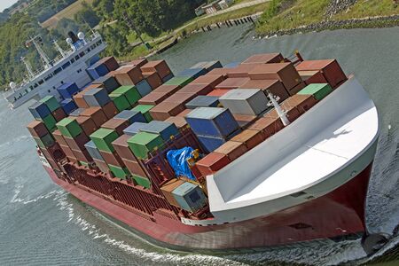Container ship on the Kiel Canal, Kiel, Germany