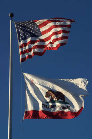 Flag of the state of California (underneath the US flag).の写真素材