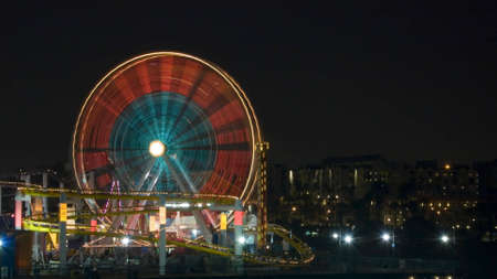 The famous Santa Monica boardwalk at night. Los Angeles, California.の写真素材