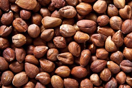 Background of hazelnuts: top viewの写真素材