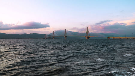 Wonderful sunset over Rio-Antirio bridgeの写真素材