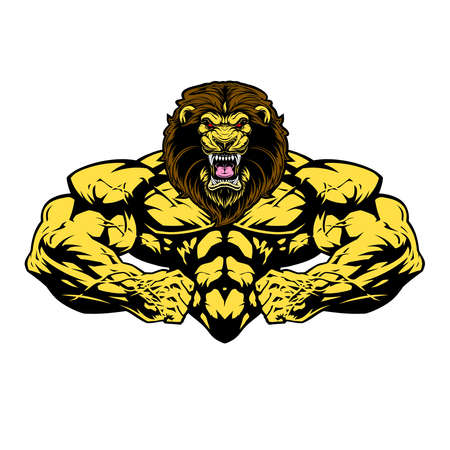 Angry bodybuilder gym spartan wolf lion vector imageのイラスト素材