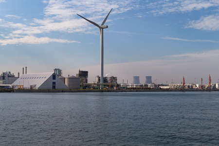 The photo shows the view of a part of the industrial port in Antwerp