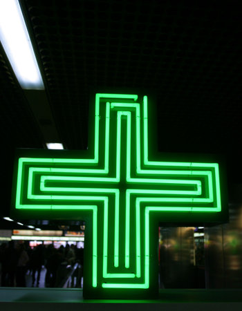 Pharmacy sign at a central stationの写真素材