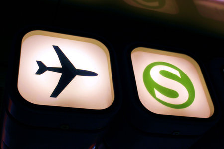 decal information at a main railway station (sign for airport and local traffic)の写真素材