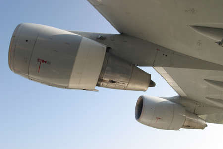 Jet turbines attached to a wing of a big passenger aircraft