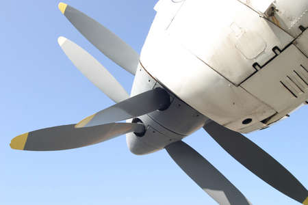 Close-up of a navy fighter's twin propeller turbineの写真素材