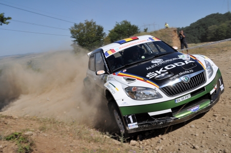 SIBIU, ROMANIA - JULY 20 2012: Dan Girtofan/Berghea Adrian driving a Skoda Fabia S2000 at the IRC Sibiu Rally in 2012のeditorial素材