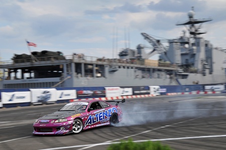 CONSTANTA, ROMANIA - AUGUST 18 2012: A Toyota Soarer drifting at Drift Allstars Constanta 2012のeditorial素材