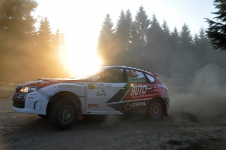 SIBIU, ROMANIA - JULY 20 2012:  Badina Eugen/Badina Aurelian - Subaru Impreza N15 - IRC Rally Sibiu 2012のeditorial素材