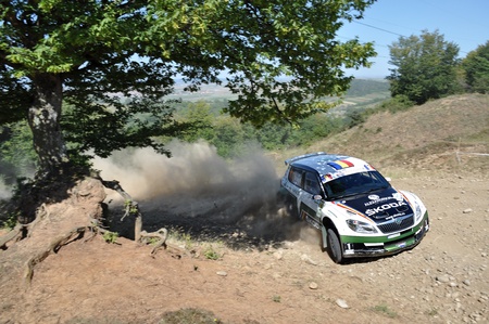 SIBIU, ROMANIA - JULY 20 2012: Girtofan Dan/Berghea Adrian - Skoda Fabia S2000 - IRC Rally Sibiu 2012のeditorial素材