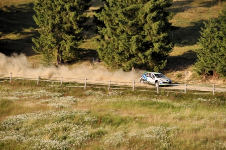 SIBIU, ROMANIA - JULY 20 2012: Delecour Francois/Savignoni Dominique - Peugeot 207 S2000 - IRC Rally Sibiu 2012のeditorial素材