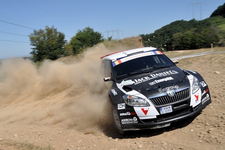 SIBIU, ROMANIA - JULY 20 2012: Szabo Gergo/Borbely Karoly - Skoda Fabia S2000 - IRC Rally Sibiu 2012のeditorial素材
