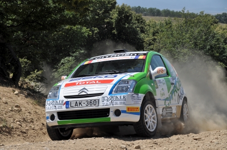 SIBIU, ROMANIA - JULY 20 2012: Bako Laszlo/Toth Szabolcs - Citroen C2R2 Max - IRC Rally Sibiu 2012のeditorial素材
