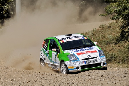 SIBIU, ROMANIA - JULY 20 2012: Bako Laszlo/Toth Szabolcs - Citroen C2R2 Max - IRC Rally Sibiu 2012のeditorial素材