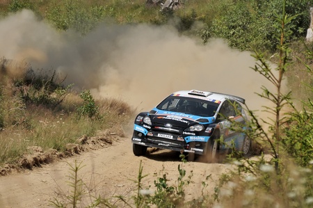 SIBIU, ROMANIA - JULY 20 2012: Flodin Patrick/Bergsten Goran - Ford Fiesta S2000 - IRC Rally Sibiu 2012のeditorial素材