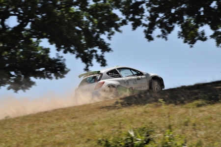SIBIU, ROMANIA - JULY 20 2012: Delecour Francois/Savignoni Dominique - Peugeot 207 S2000 - IRC Rally Sibiu 2012のeditorial素材