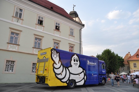 SIBIU, ROMANIA - JULY 20 2012: Michelin truck at IRC Sibiu Rally service parkのeditorial素材