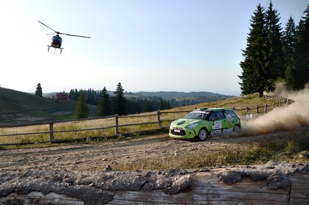 SIBIU, ROMANIA - JULY 20 2012: Harry Hunt and Durant Robbie with a Citroen DS3 at IRC Sibiu rally 2012のeditorial素材
