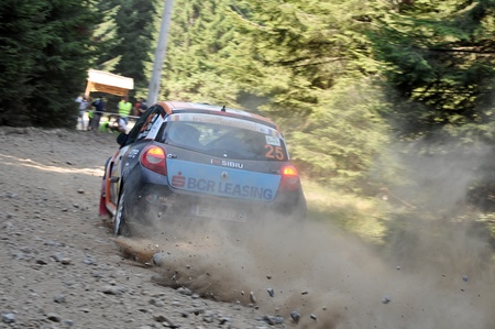 SIBIU, ROMANIA - JULY 20 2012: Filip Alexandru/Iancu Bogdan - Renault Clio R3 Maxi EVO - IRC Rally Sibiu 2012のeditorial素材