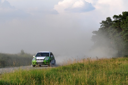 SIBIU, ROMANIA - JULY 15 2010: Mihu Catalin/Baltador Horatiu - Ford Fiesta - Sibiu Rally 2010のeditorial素材