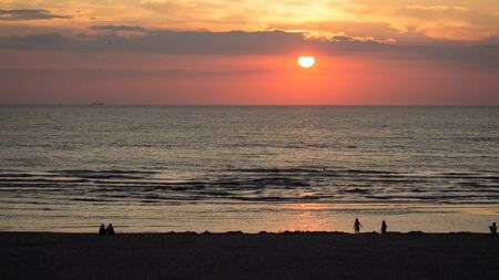 People at the Evening Beach in Summerの写真素材