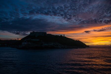 Fortress Castilio del Moro in the light of dawn. Captured from a Ship.の写真素材