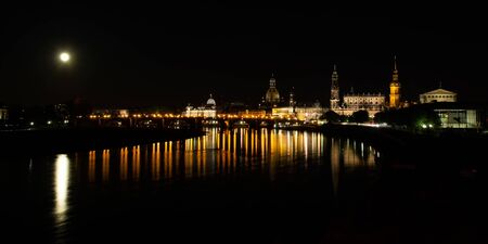 Classic night view of historic Dresden city center.の写真素材