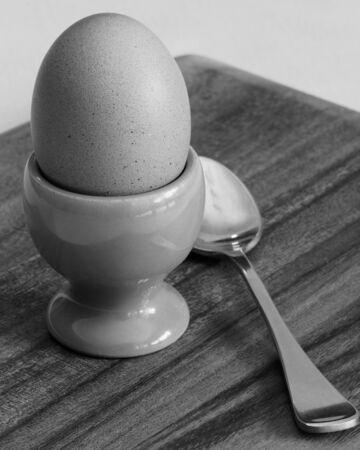 Egg in Egg Cup, in Monochromeの写真素材