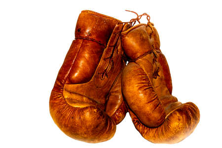 a pair of leather boxing gÃ¶loves after the big fightの写真素材