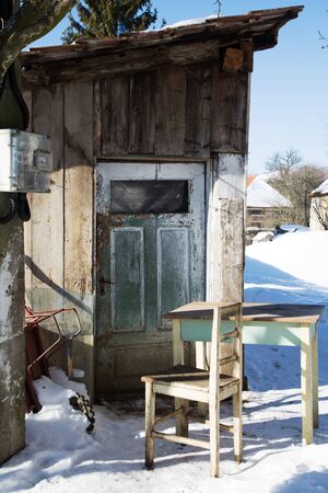 Old wearhouse. Abandoned warehouse in winterの写真素材