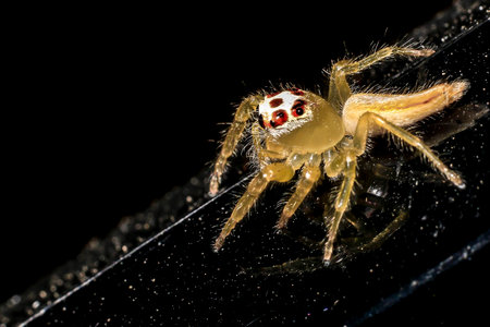 Jumping spider gold on black background.の写真素材