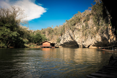 Holiday sky, cliff, river.の写真素材