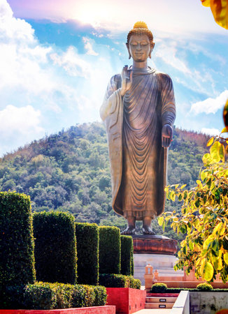Buddha Mountain backdrop with beautiful skyの写真素材