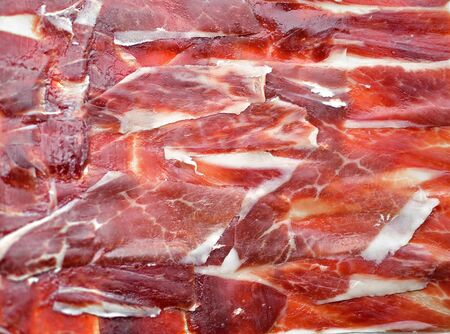 Details and textures of Spanish bellota ham slicesの写真素材