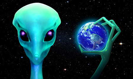 3d render of planet earth  in the hand of an alien.