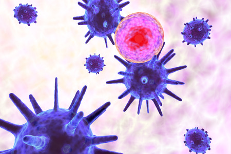 3d Virus attacking Cell. Microscopic View.の写真素材