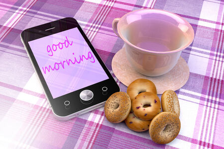 Mobile phone, coffee cup and donuts, order online concept illustration design.の写真素材