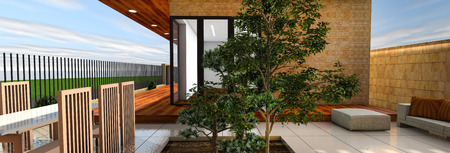 3D rendering of modern house  terraceの写真素材