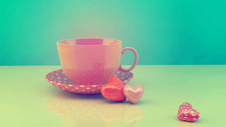 Retro vintage cup with hearts, concept for celebrating life eventsの写真素材