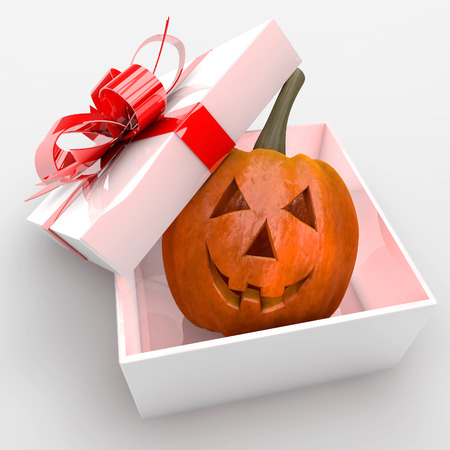 Halloween pumpkin in present box, Halloween conceptの写真素材