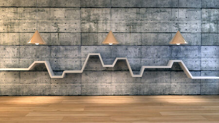 3d render of minimalist shelf over dramatic concrete background, modern art minimalist gallery...