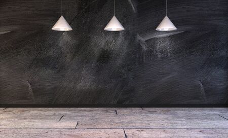 3d Illustration,black chalkboard in empty roomの写真素材