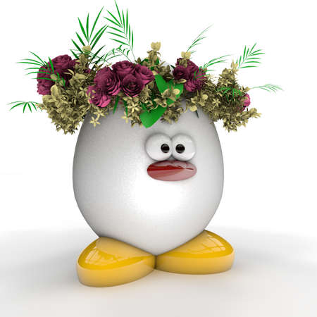 Easter egg with flowers isolated on white backgroundの写真素材